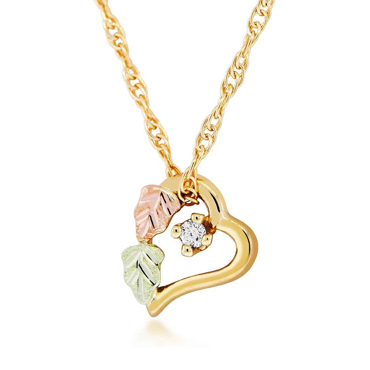 Black Hills Gold Diamond Accent Double Leaf Heart Pendant in 10K Yellow Gold