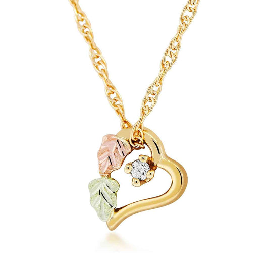 Black Hills Gold Diamond Accent Double Leaf Heart Pendant in 10K Yellow Gold