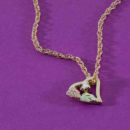 Black Hills Gold Diamond Accent Double Leaf Heart Pendant in 10K Yellow Gold front view
