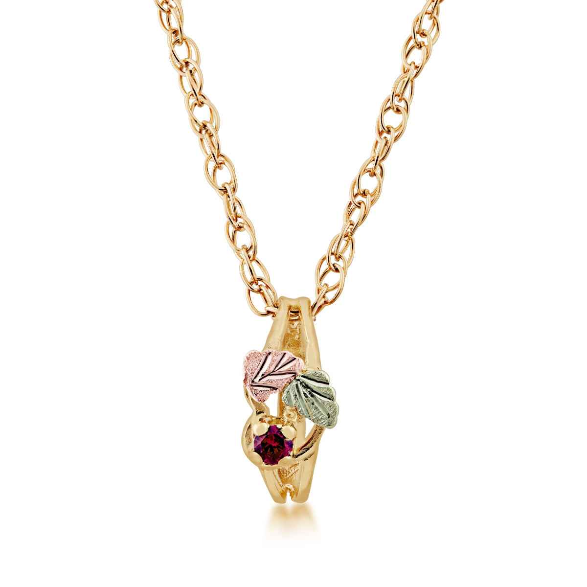 Black Hills Gold Children's Synthetic Garnet January Birthstone Baby Ring Pendant in 10K Yellow Gold