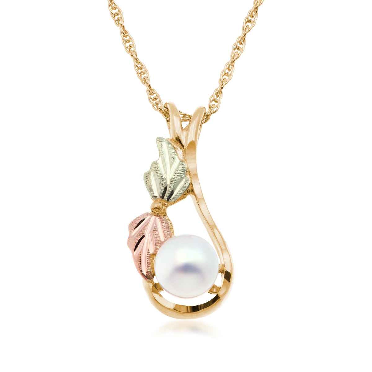 Black Hills Gold Cultured Freshwater Pearl Teardrop Pendant in 10K Yellow Gold