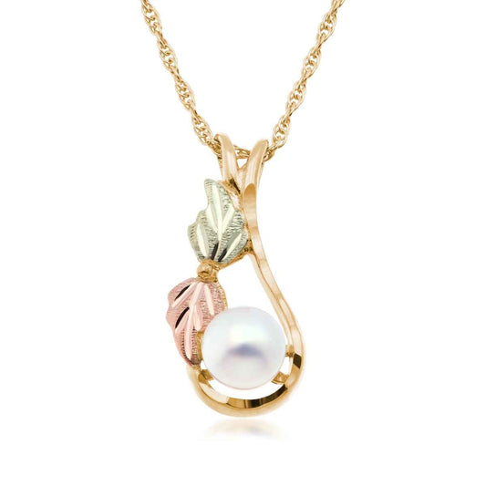 Black Hills Gold Cultured Freshwater Pearl Teardrop Pendant in 10K Yellow Gold