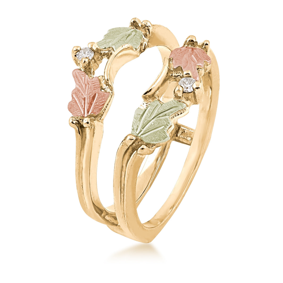 Black Hills Gold Diamond Accent Pink & Green Leaf Ring Enhancer in 10K Yellow Gold front view