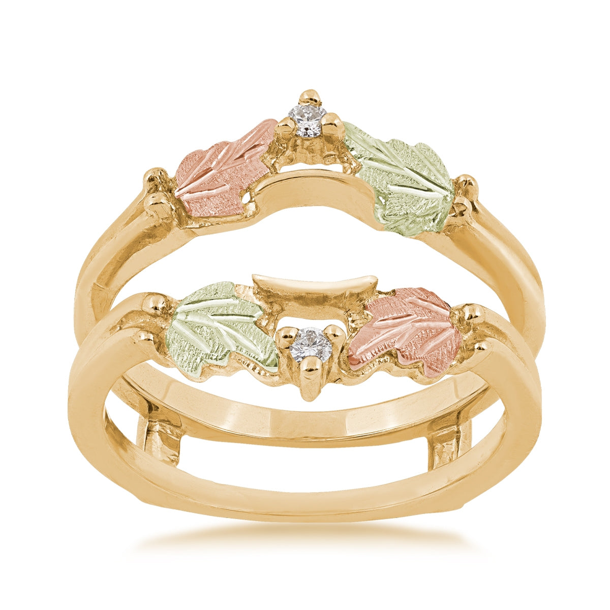 Black Hills Gold Diamond Accent Pink & Green Leaf Ring Enhancer in 10K Yellow Gold