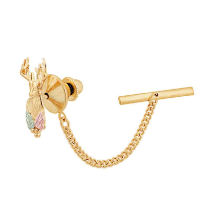Black Hills Gold Men's Deer Head & Leaf Tie Tack in 10K Yellow Gold front view