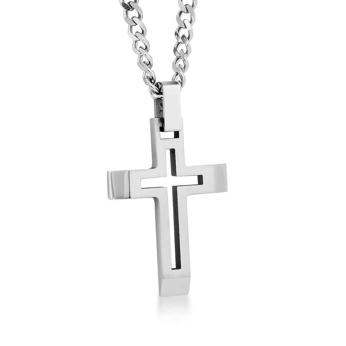 Men's Open Cross Pendant in Stainless Steel front view