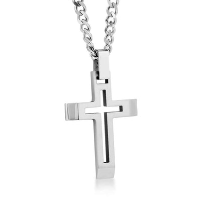 Men's Open Cross Pendant in Stainless Steel front view
