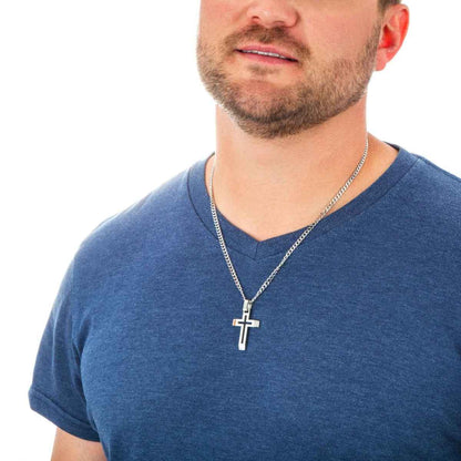 Men's Open Cross Pendant in Stainless Steel close-up detail