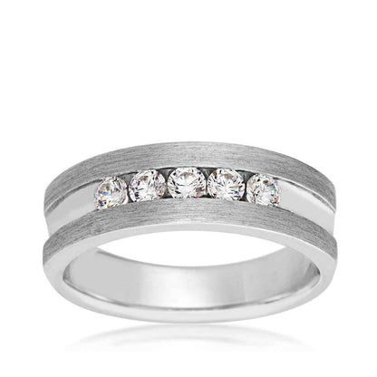 Men's 1/5 ct. tw. Round Brilliant 5-Stone Channel-Set Diamond Wedding Band with Brushed Sides in 10K White Gold