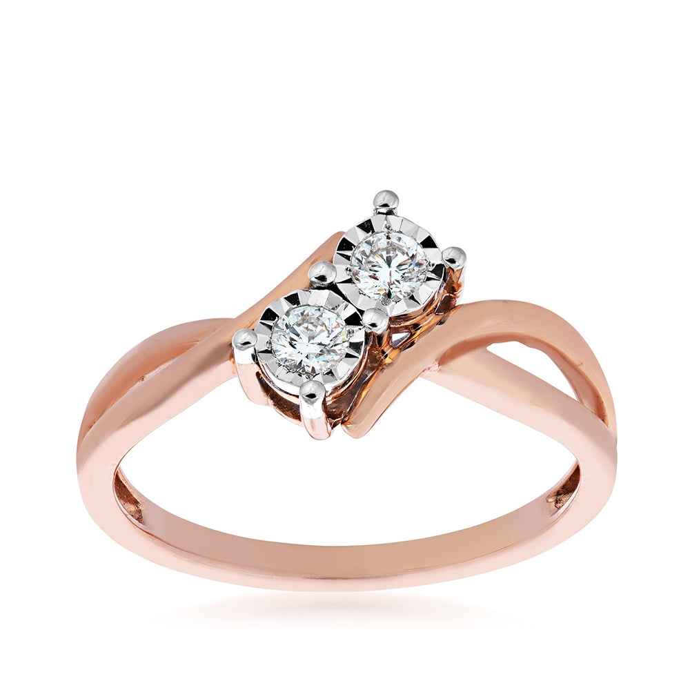 2BeLoved 1/6 ct. tw. 2-Stone Diamond Anniversary Ring with Miracle Plates in 10K Pink Gold