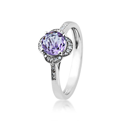 Brazilian Amethyst and 1/10 ct. tw Diamond Ring in Sterling Silver front view