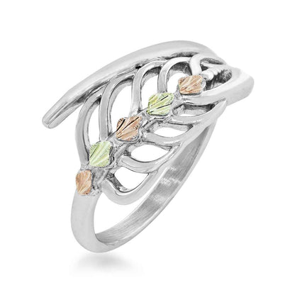 Black Hills Gold Open Leaf Bypass Ring in Sterling Silver front view