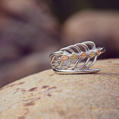 Black Hills Gold Open Leaf Bypass Ring in Sterling Silver close-up detail