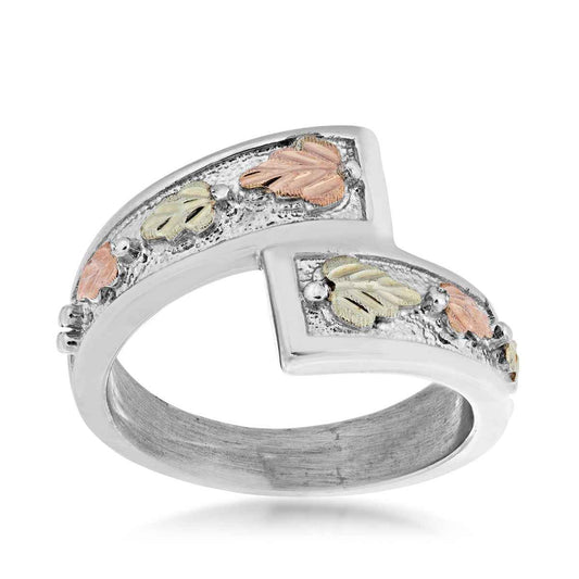 Black Hills Gold Pink & Green Leaf Bypass Ring in Sterling Silver
