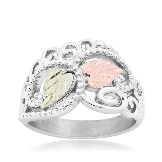 Black Hills Gold Double Leaf Filigree & Milgrain Ring in Sterling Silver