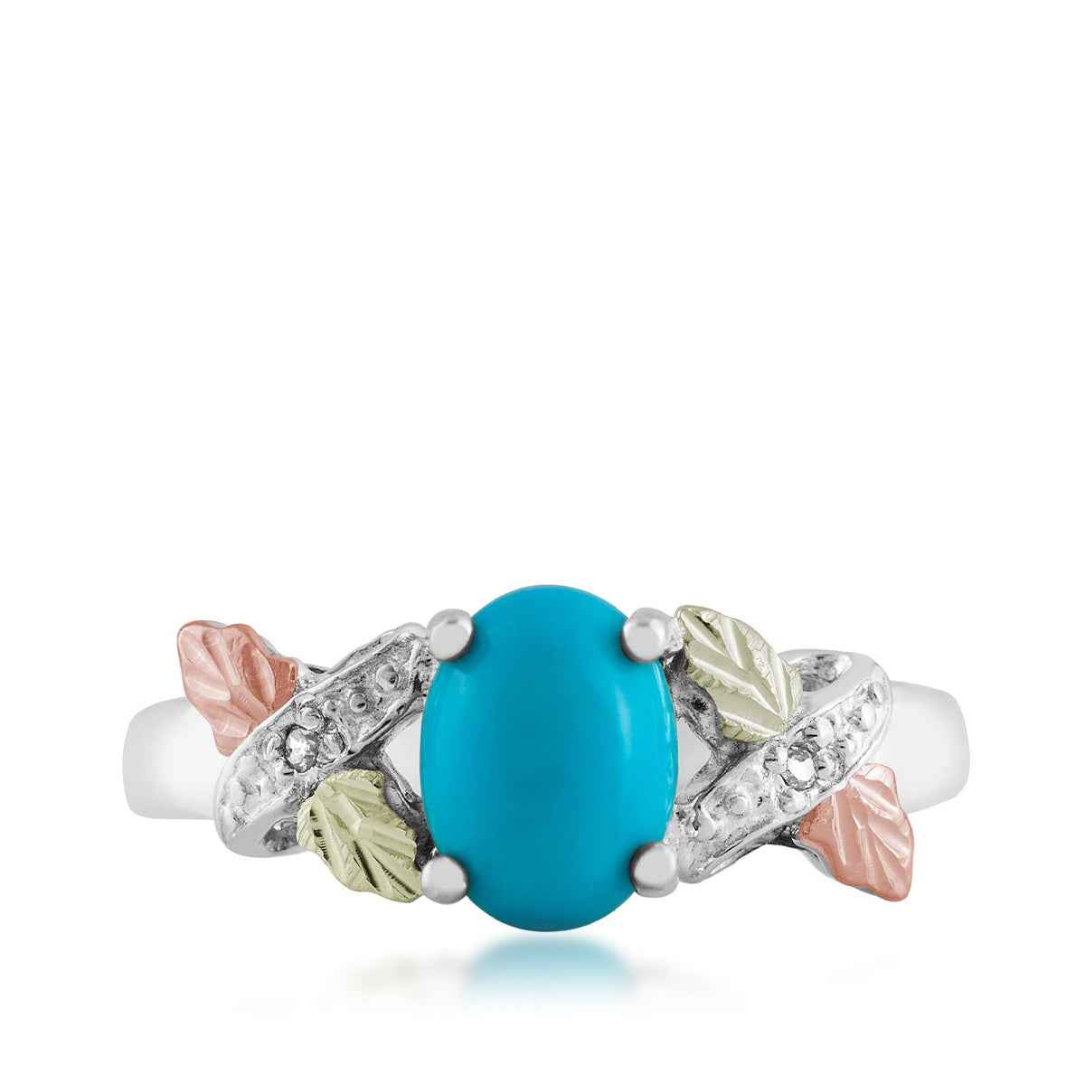 Black Hills Gold Oval Turquoise & Diamond Accent Ring in Sterling Silver front view