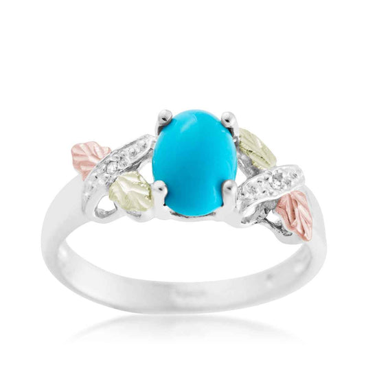 Black Hills Gold Oval Turquoise & Diamond Accent Ring in Sterling Silver
