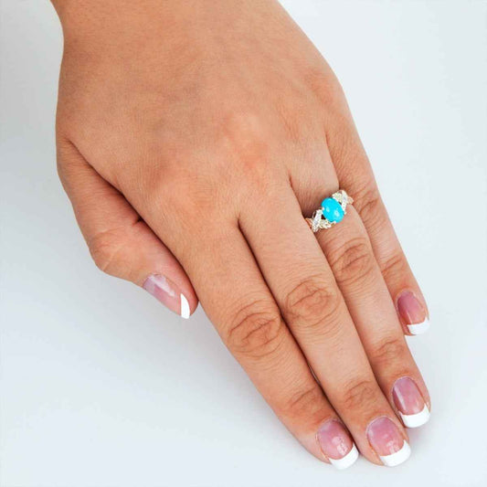 Black Hills Gold Oval Turquoise & Diamond Accent Ring in Sterling Silver side profile