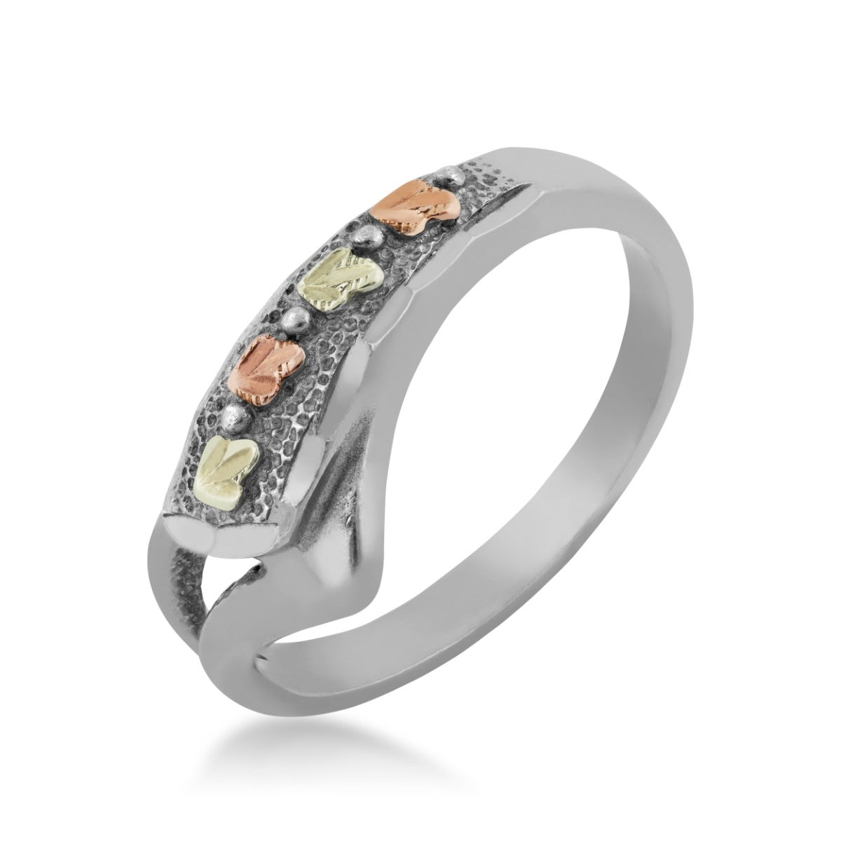 Black Hills Gold Chevron Ring in Sterling Silver front view