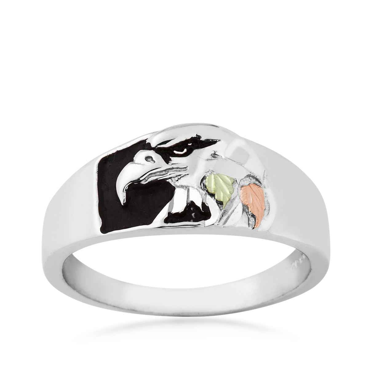 Black Hills Gold Men's Eagle Ring with Black Antiquing in Sterling Silver