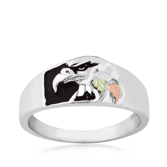Black Hills Gold Men's Eagle Ring with Black Antiquing in Sterling Silver