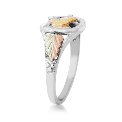Black Hills Gold Horse & Horseshoe Ring in Sterling Silver & 10K Yellow Gold front view