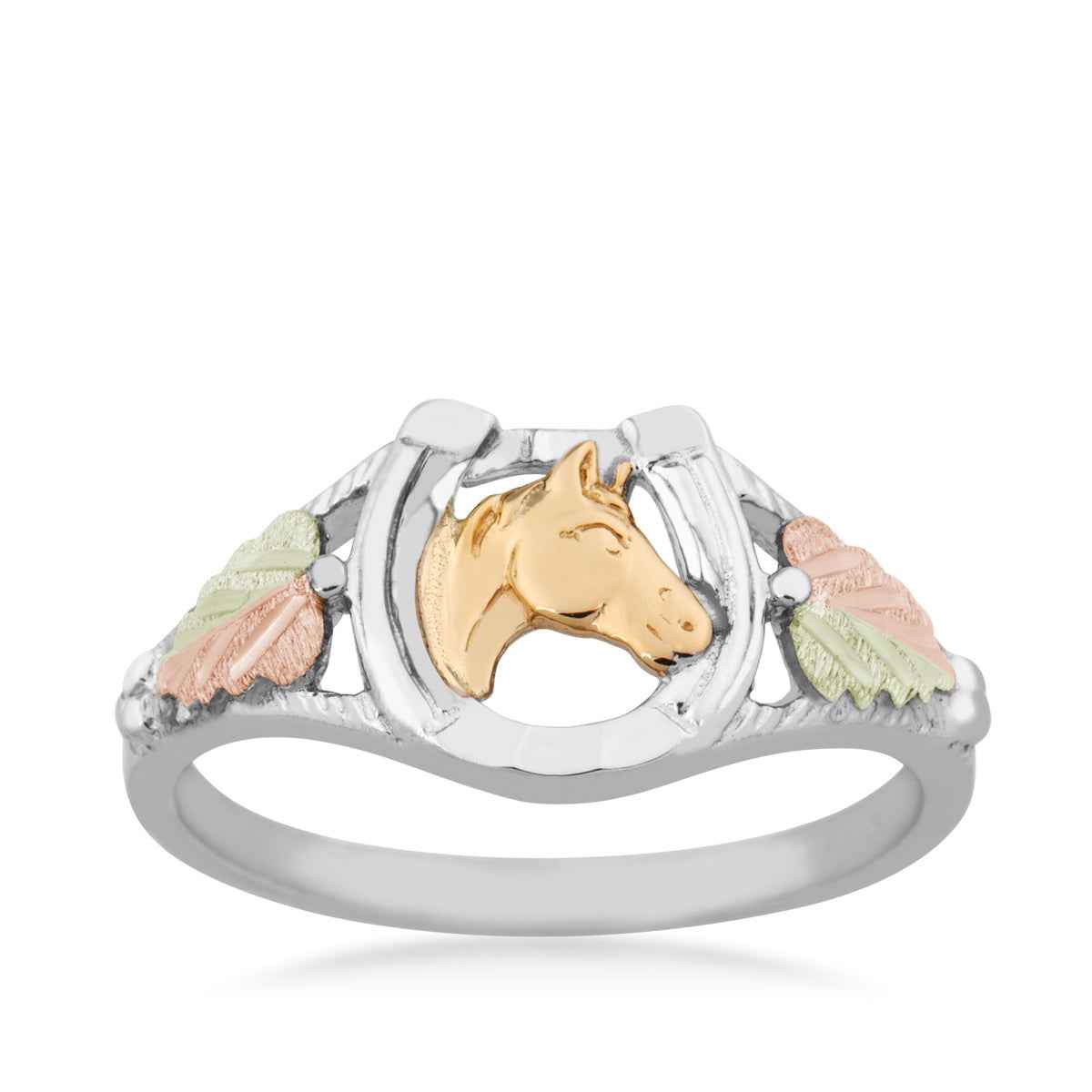 Black Hills Gold Horse & Horseshoe Ring in Sterling Silver & 10K Yellow Gold