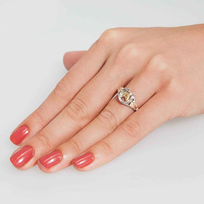 Black Hills Gold Horse & Horseshoe Ring in Sterling Silver & 10K Yellow Gold close-up detail