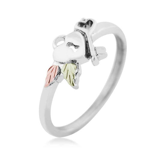 Black Hills Gold Lock & Key Ring in Sterling Silver front view