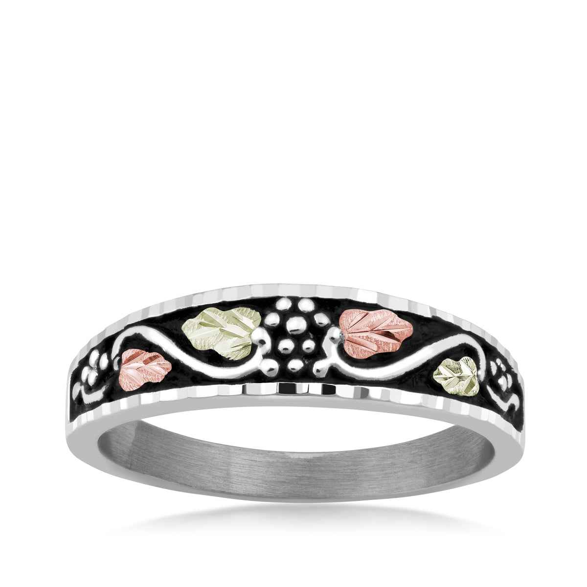 Black Hills Gold Men's Grapevine & Leaf Ring with Black Antiquing in Sterling Silver