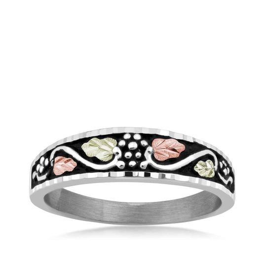 Black Hills Gold Men's Grapevine & Leaf Ring with Black Antiquing in Sterling Silver