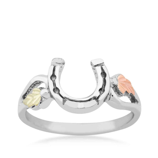 Black Hills Gold Horseshoe & Leaf Ring in Sterling Silver