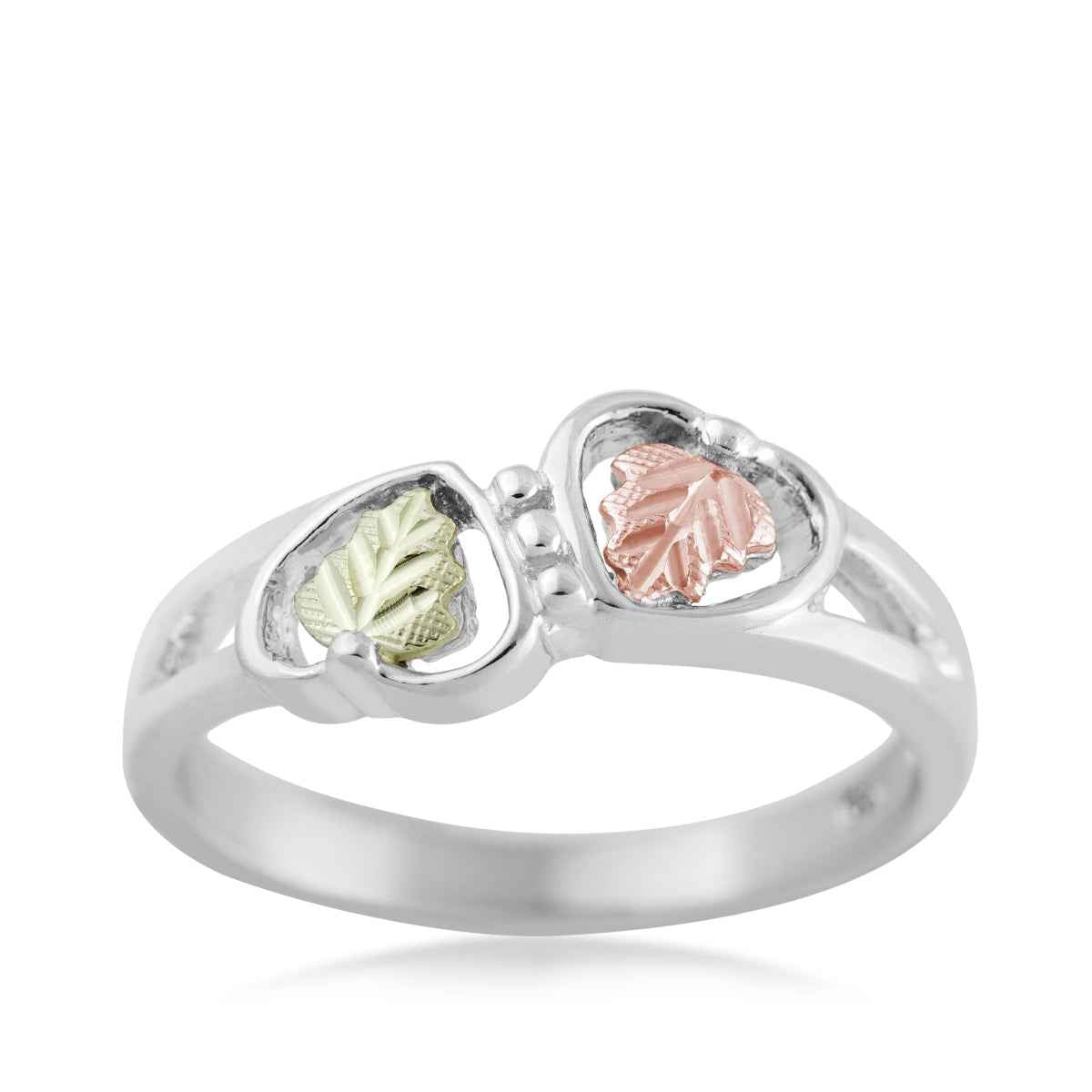 Black Hills Gold Double Heart & Leaf Ring in Sterling Silver