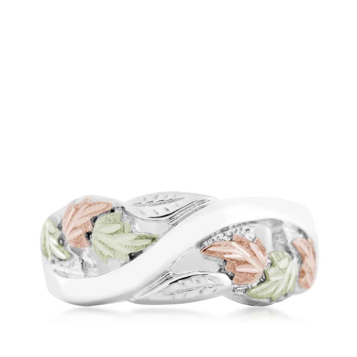 Black Hills Gold Bypass Leaf Ring in Sterling Silver front view