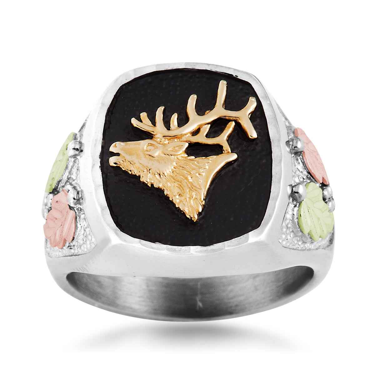 Black Hills Gold Men's Antique Finish Elk Ring in Sterling Silver