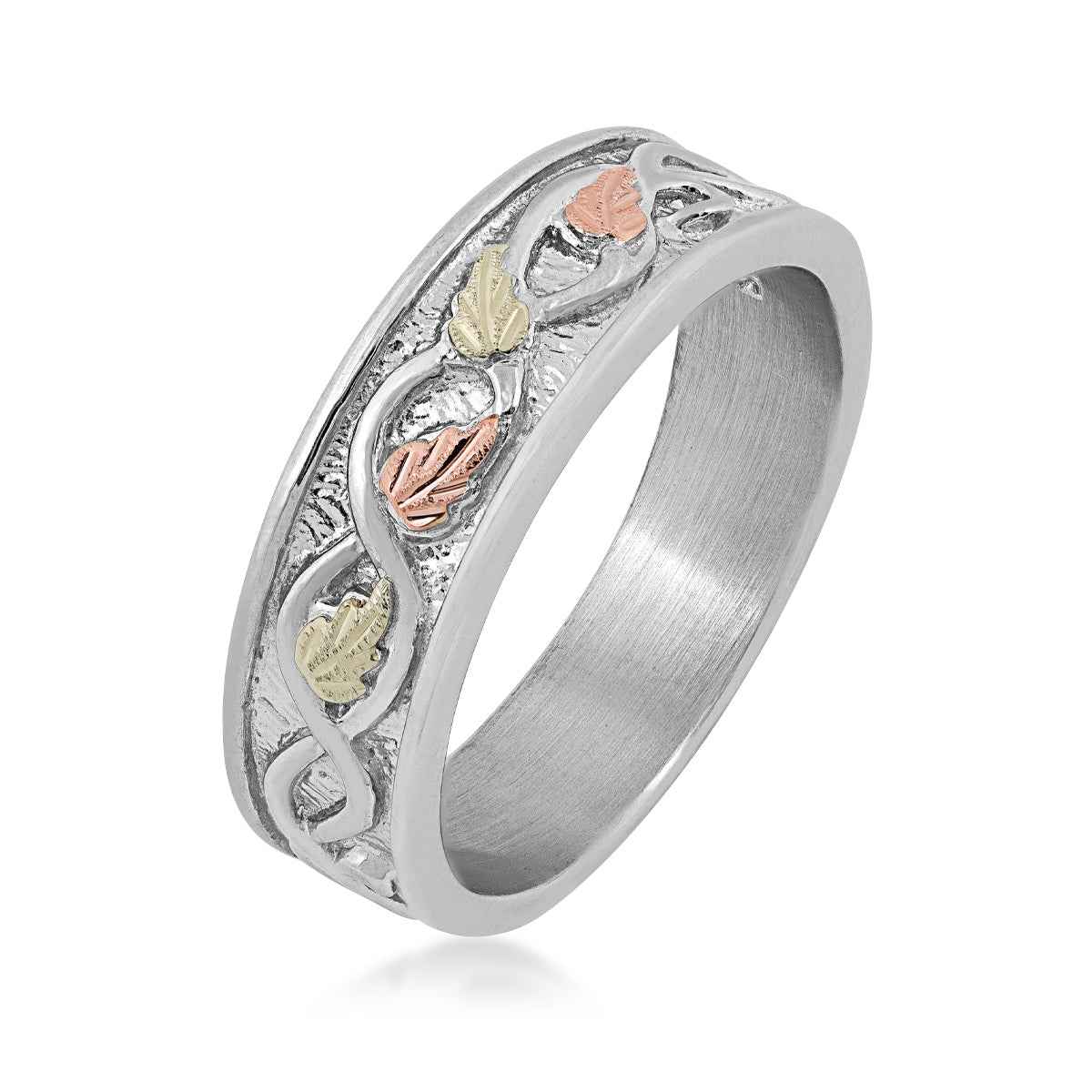 Black Hills Gold Twisted Vine & Leaf Wedding Ring in Sterling Silver front view