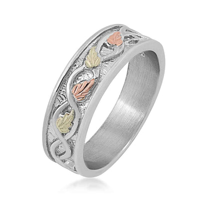 Black Hills Gold Twisted Vine & Leaf Wedding Ring in Sterling Silver front view