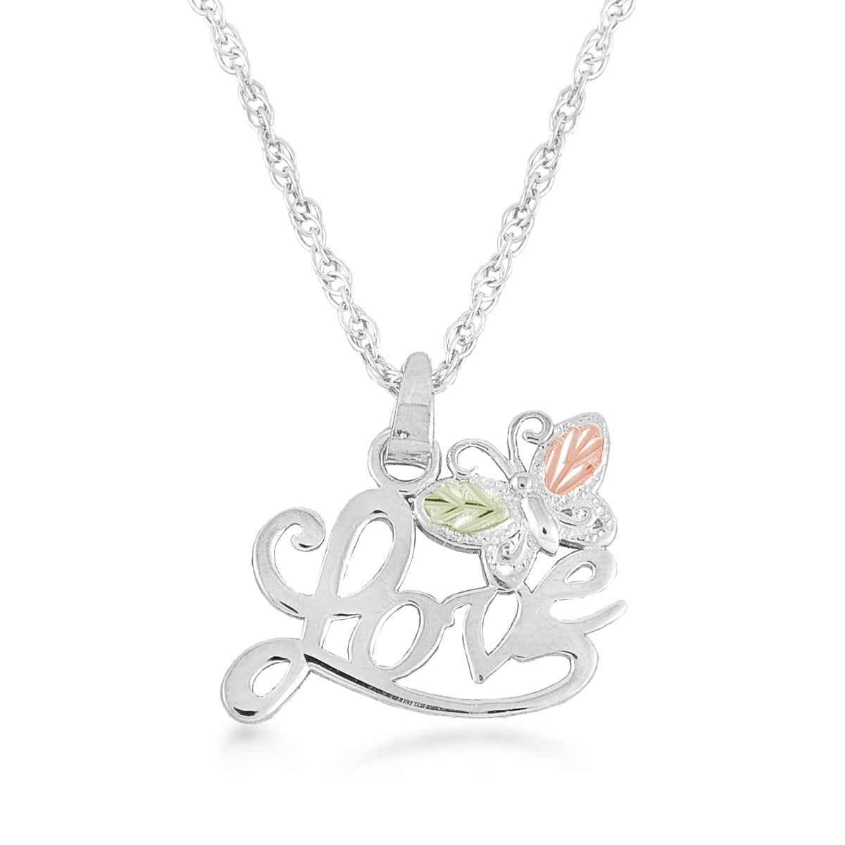 Black Hills Gold Love Leaf Winged Butterfly Pendant in Sterling Silver