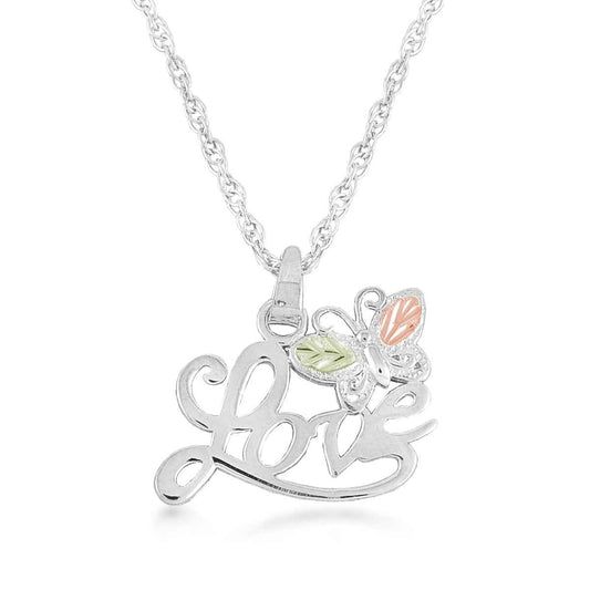 Black Hills Gold Love Leaf Winged Butterfly Pendant in Sterling Silver