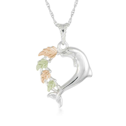 Black Hills Gold Dolphin & Leaf Heart Pendant in Sterling Silver