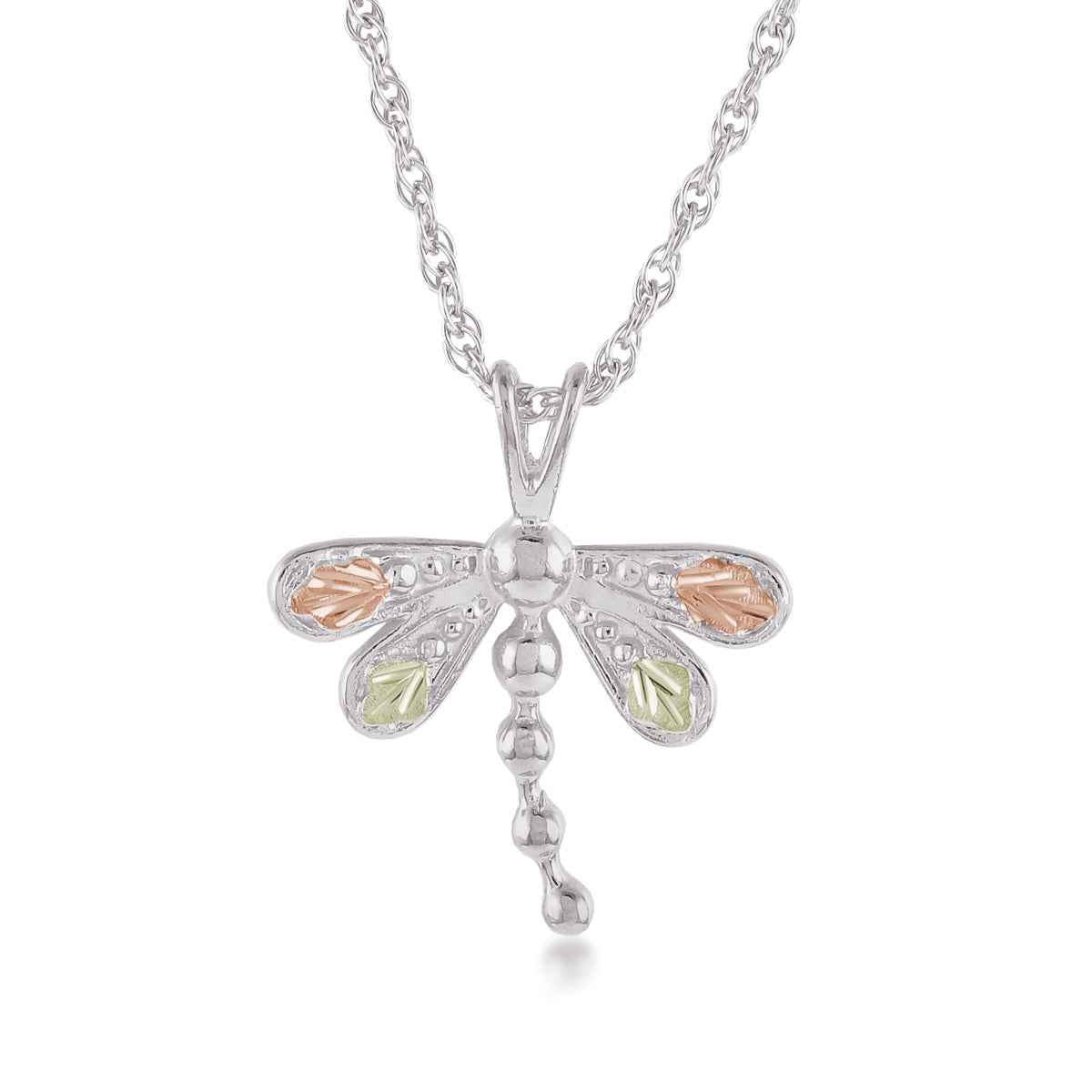 Black Hills Gold Leaf Winged Dragonfly Pendant in Sterling Silver