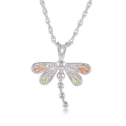 Black Hills Gold Leaf Winged Dragonfly Pendant in Sterling Silver