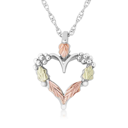 Black Hills Gold Grape & Leaf Heart Pendant in Sterling Silver