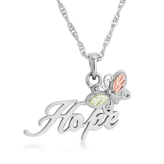 Black Hills Gold Hope & Leaf Winged Butterfly Pendant in Sterling Silver
