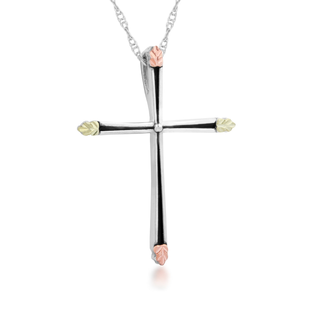 Black Hills Gold Antiqued Cross & Leaf Pendant in Sterling Silver
