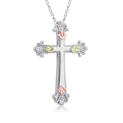 Black Hills Gold Milgrain Edge Sleek Cross Pendant in Sterling Silver