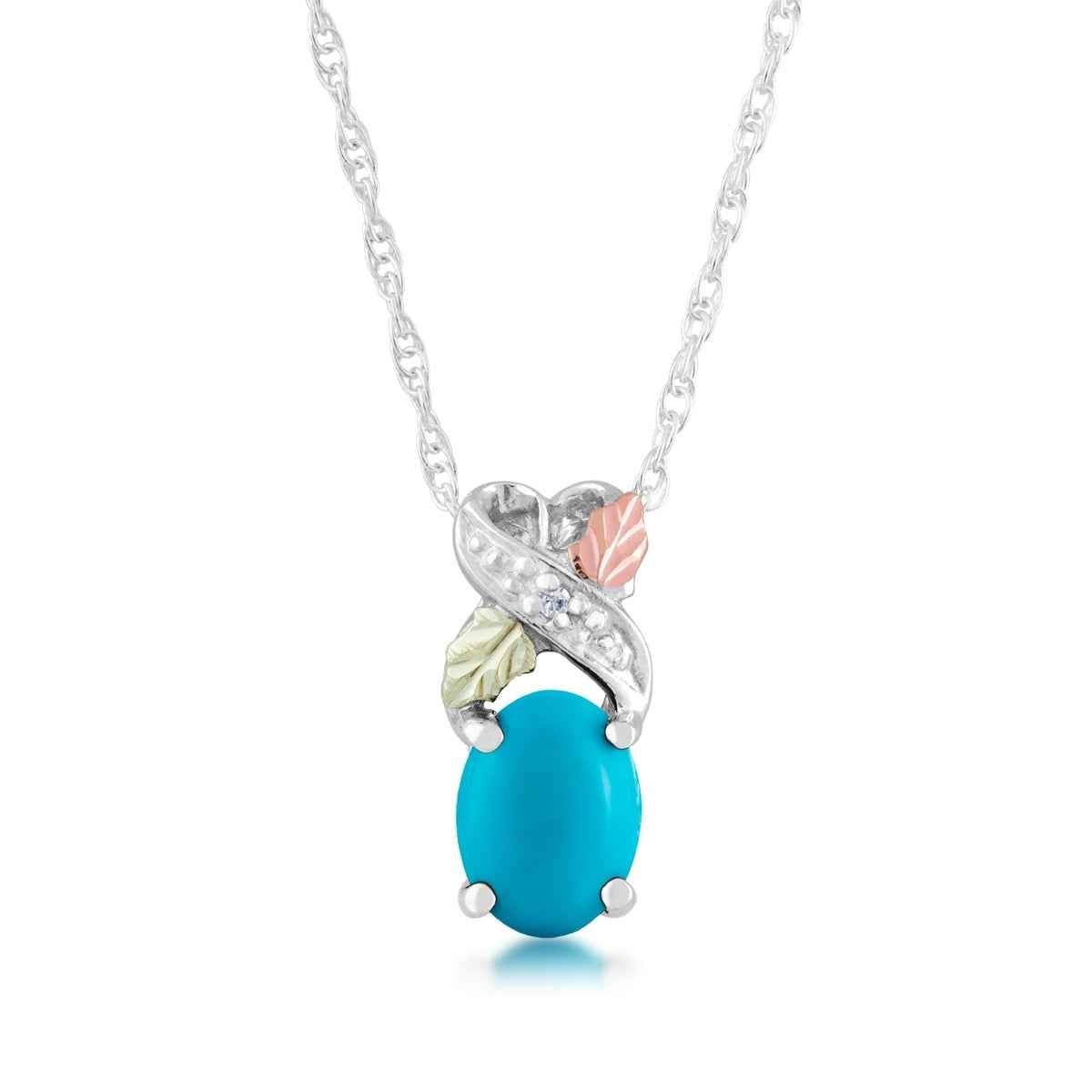 Black Hills Gold Oval Turquoise & Diamond Accent Pendant in Sterling Silver