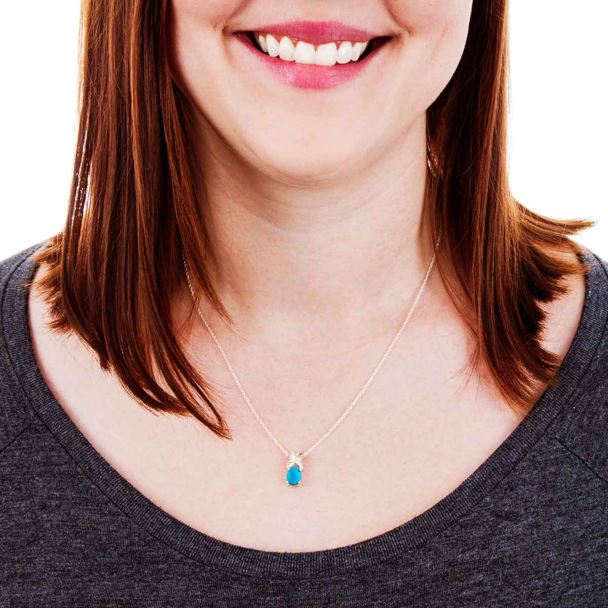 Black Hills Gold Oval Turquoise & Diamond Accent Pendant in Sterling Silver close-up detail