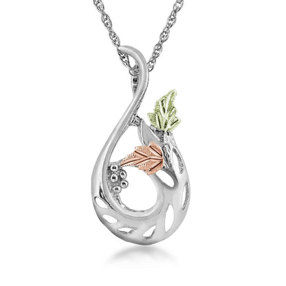 Black Hill Gold Grape & Leaf Teardrop Pendant in Sterling Silver