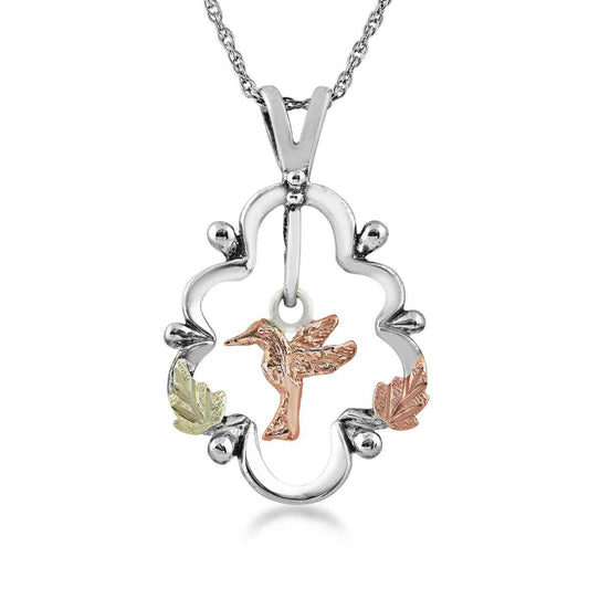 Black Hills Gold Open Style Hummingbird Pendant in Sterling Silver